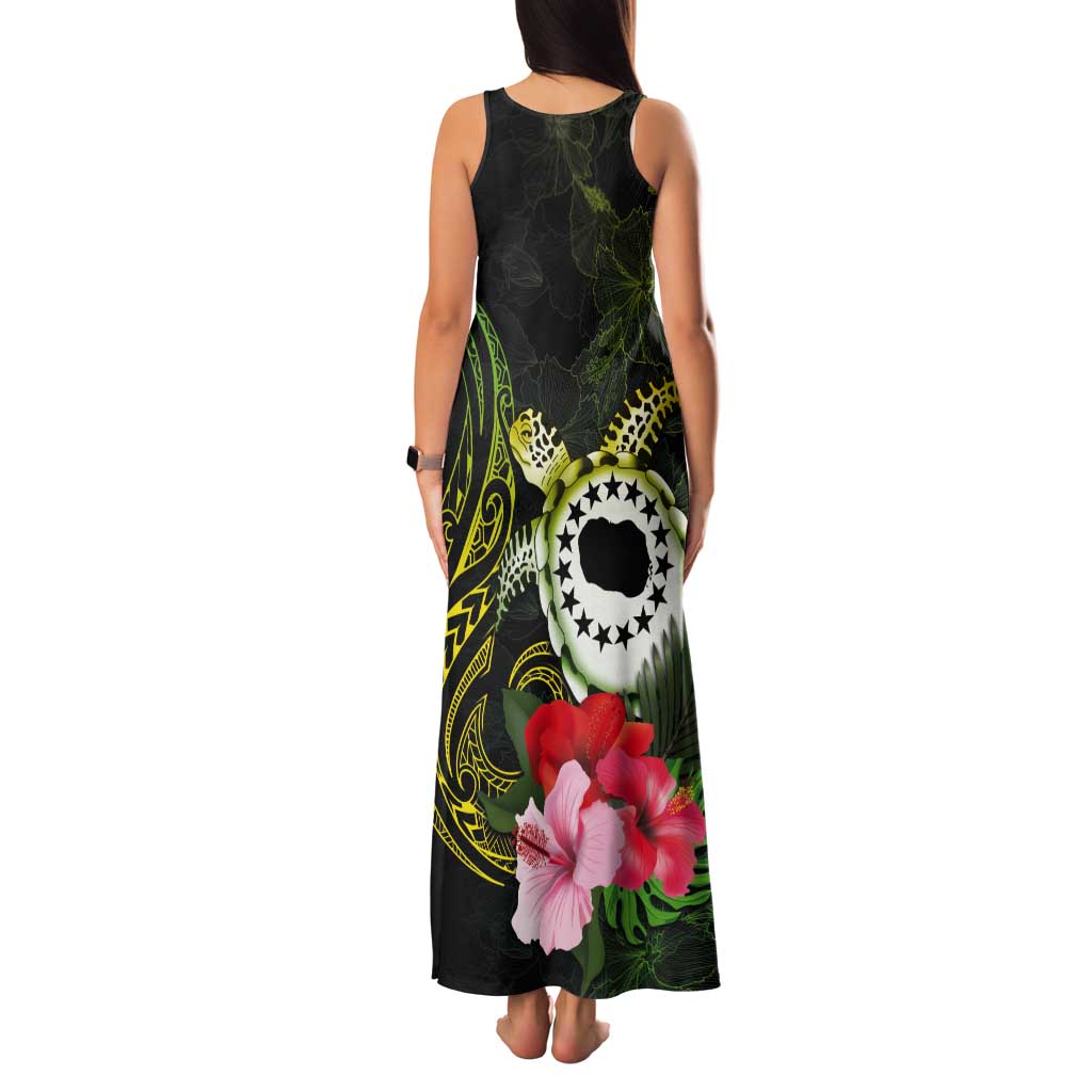 Kia Orana Cook Islands Tank Maxi Dress Turtle and Hibiscus Polynesian Pattern