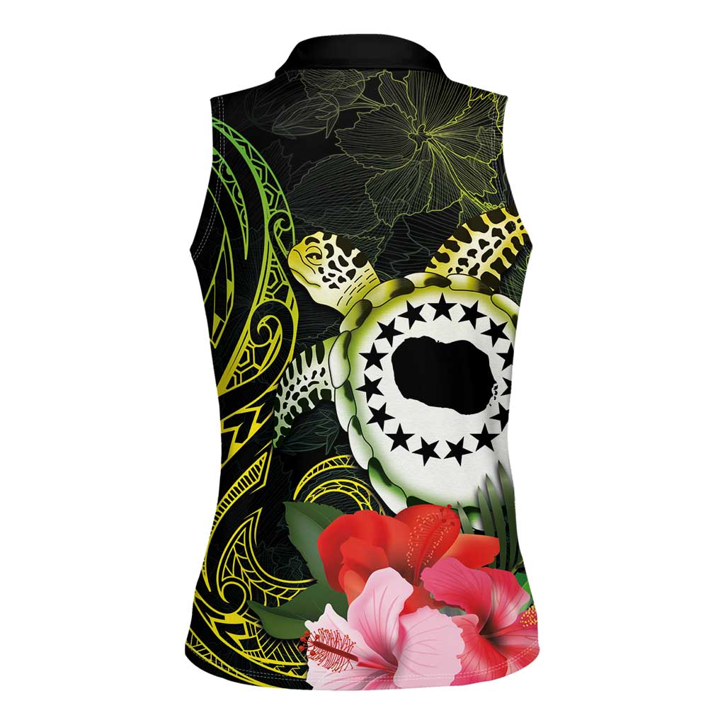 Kia Orana Cook Islands Women Sleeveless Polo Shirt Turtle and Hibiscus Polynesian Pattern