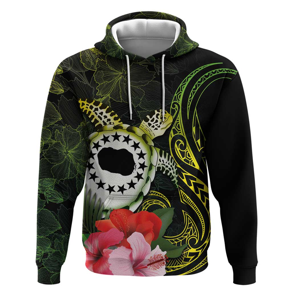 Kia Orana Cook Islands Zip Hoodie Turtle and Hibiscus Polynesian Pattern