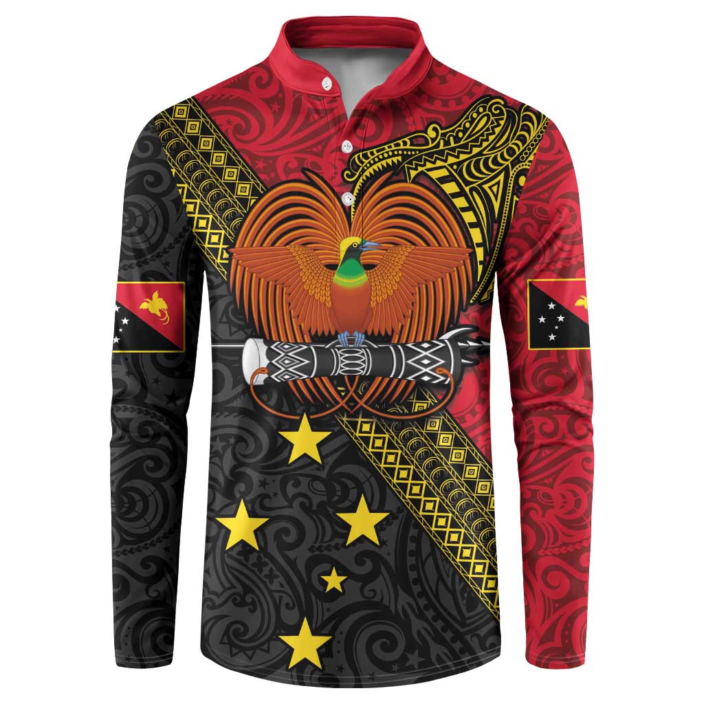 Papua new Guinea Goroka Show Button Sweatshirt Bird-of-paradise and Melanesian Tattoo Pattern