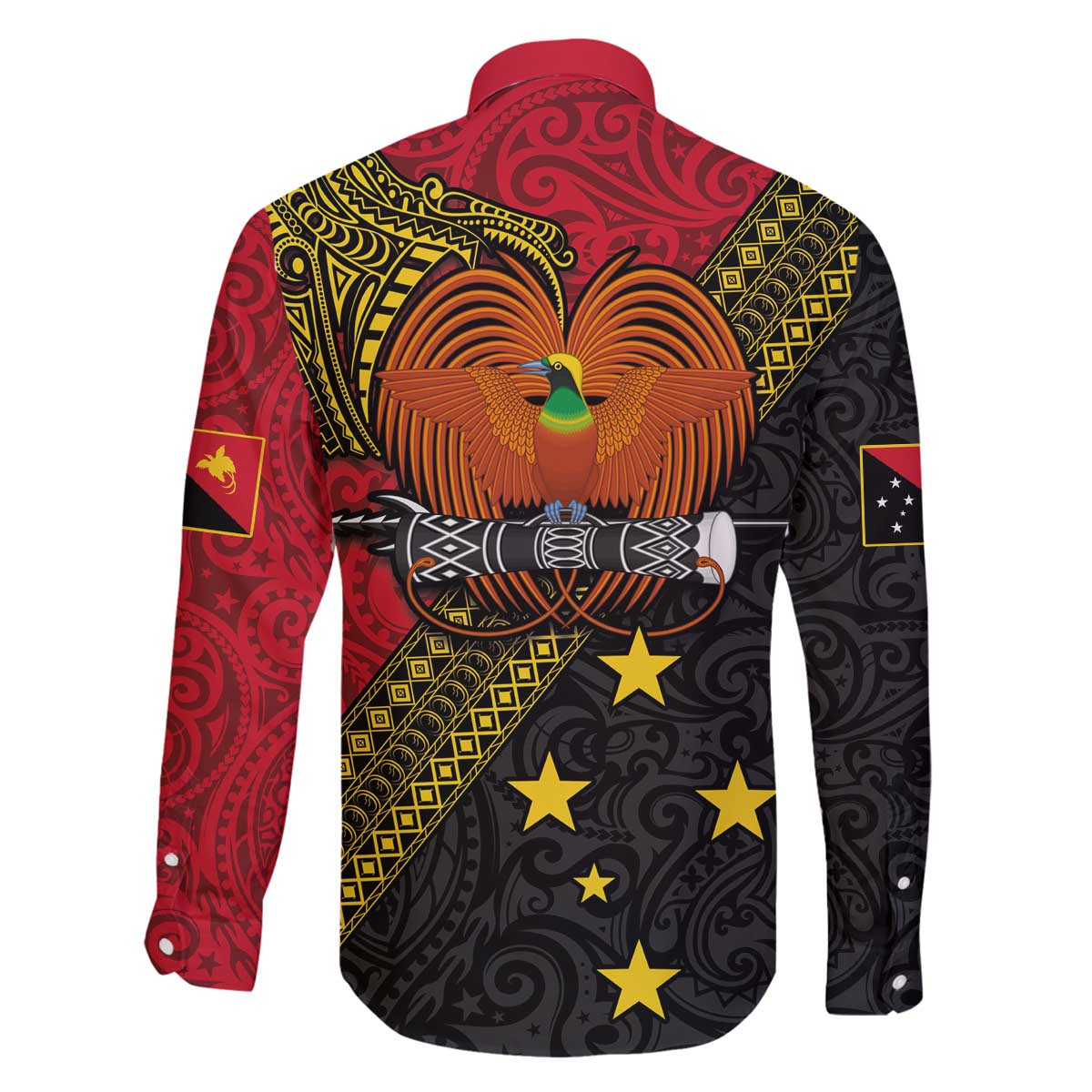 Papua new Guinea Goroka Show Family Matching Off The Shoulder Long Sleeve Dress and Hawaiian Shirt Bird-of-paradise and Melanesian Tattoo Pattern