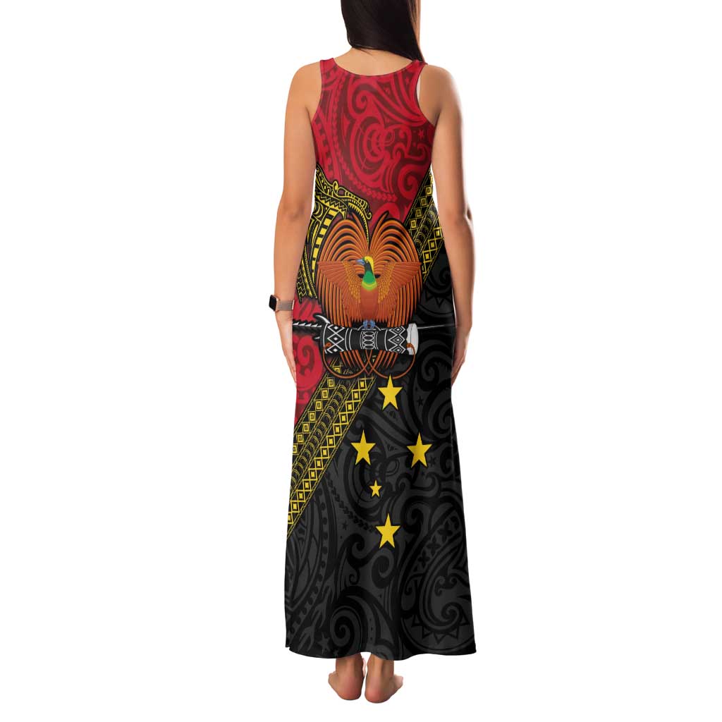 Papua new Guinea Goroka Show Family Matching Tank Maxi Dress and Hawaiian Shirt Bird-of-paradise and Melanesian Tattoo Pattern