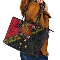Papua New Guinea Goroka Show Leather Tote Bag Bird-of-paradise and Melanesian Tattoo Pattern LT03 - Polynesian Pride