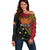 Papua new Guinea Goroka Show Off Shoulder Sweater Bird-of-paradise and Melanesian Tattoo Pattern