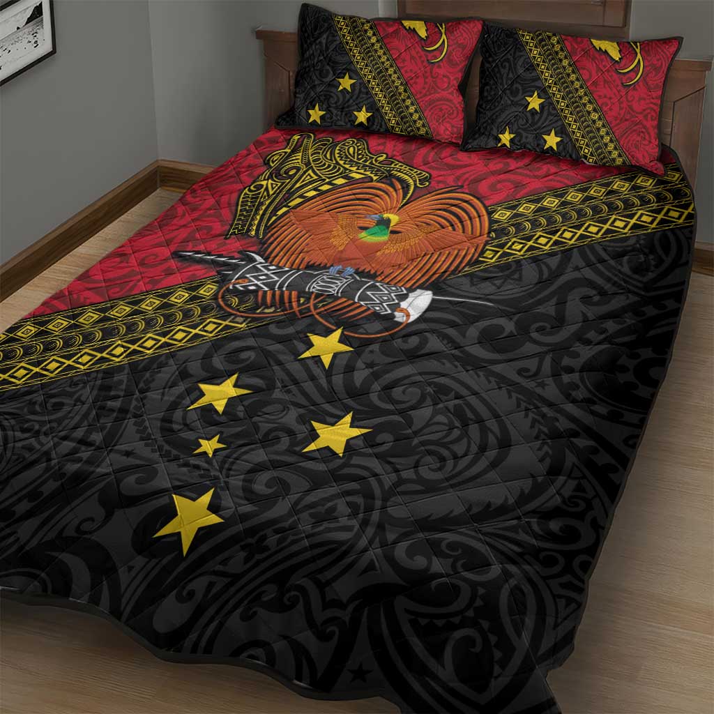 Papua new Guinea Goroka Show Quilt Bed Set Bird-of-paradise and Melanesian Tattoo Pattern