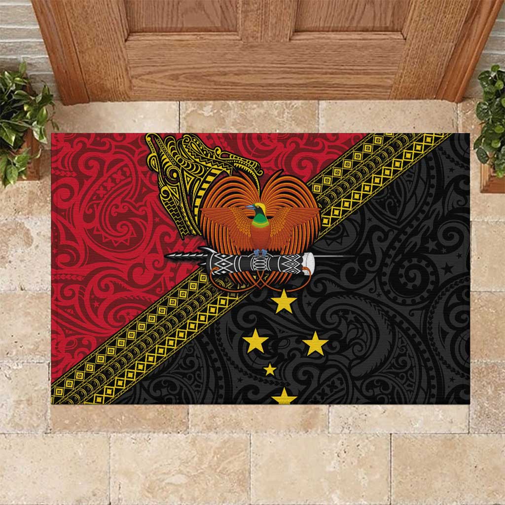 Papua New Guinea Goroka Show Rubber Doormat Bird-of-paradise and Melanesian Tattoo Pattern LT03 Red - Polynesian Pride