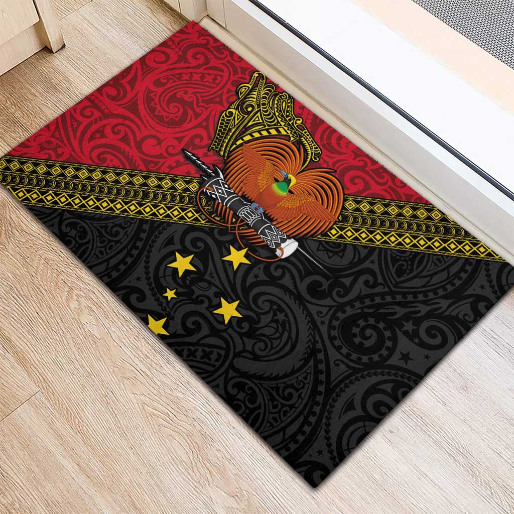 Papua New Guinea Goroka Show Rubber Doormat Bird-of-paradise and Melanesian Tattoo Pattern LT03 - Polynesian Pride