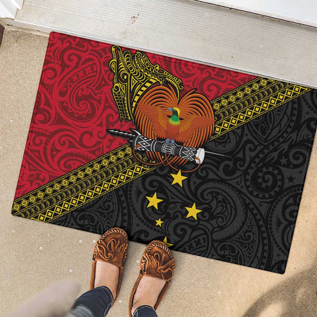 Papua New Guinea Goroka Show Rubber Doormat Bird-of-paradise and Melanesian Tattoo Pattern LT03 - Polynesian Pride