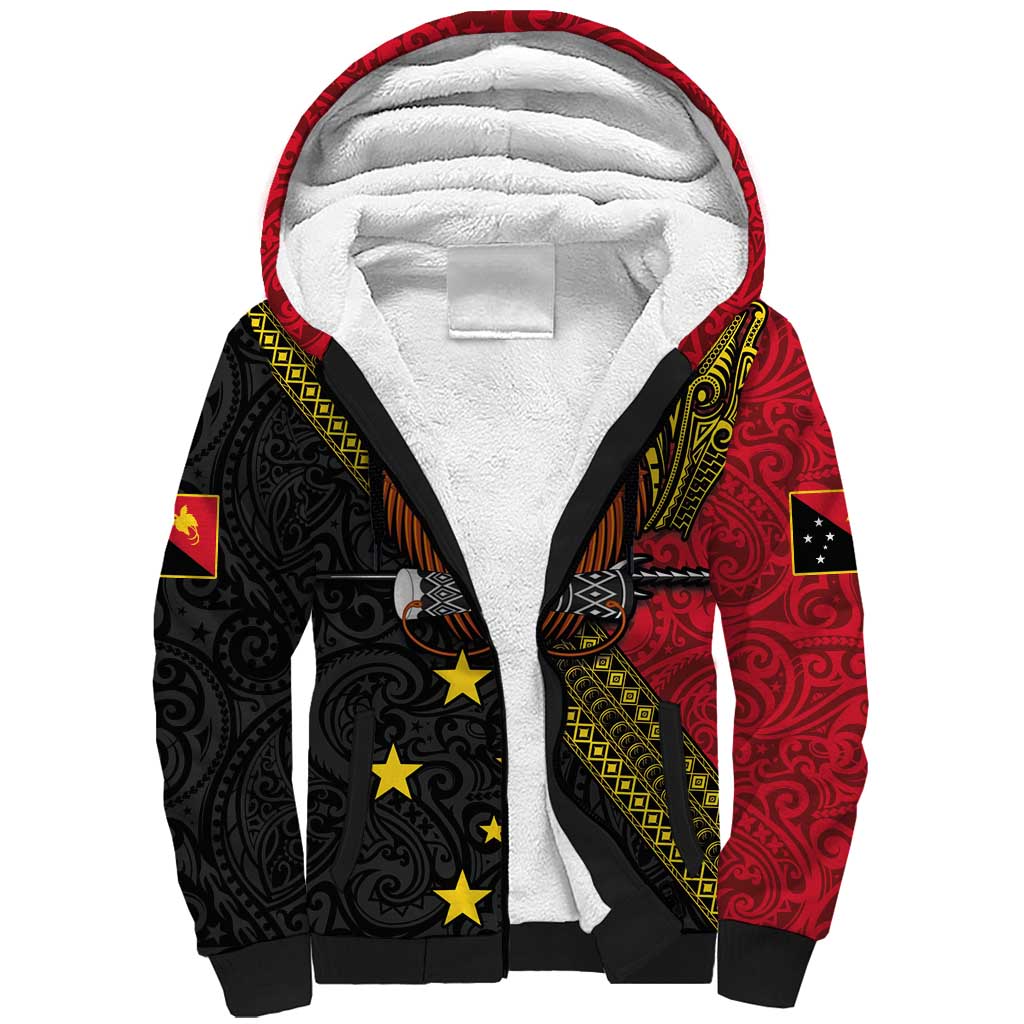 Papua new Guinea Goroka Show Sherpa Hoodie Bird-of-paradise and Melanesian Tattoo Pattern