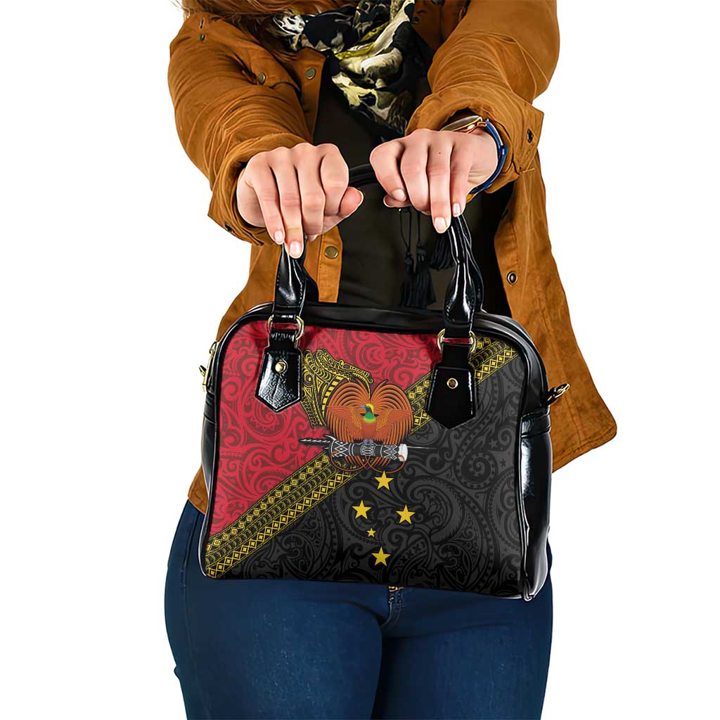Papua New Guinea Goroka Show Shoulder Handbag Bird-of-paradise and Melanesian Tattoo Pattern LT03 One Size Red - Polynesian Pride