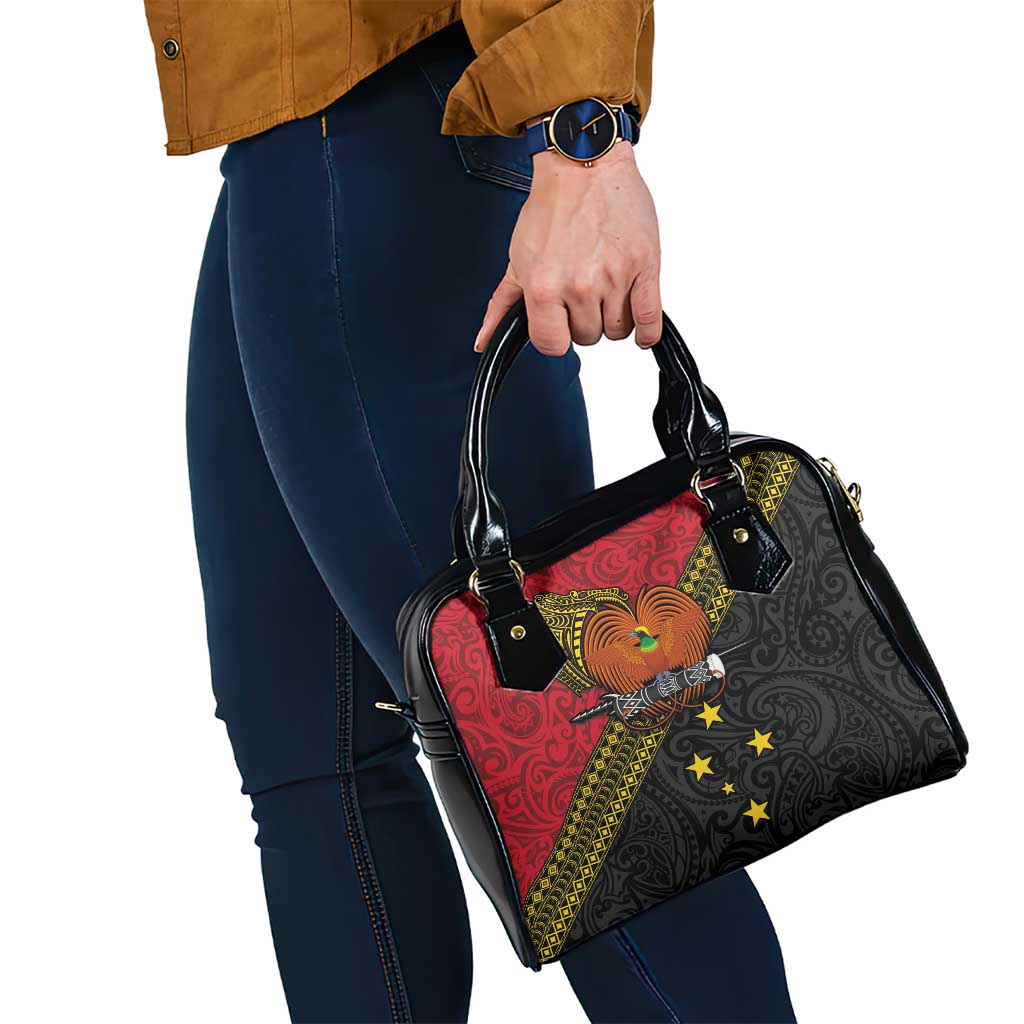 Papua New Guinea Goroka Show Shoulder Handbag Bird-of-paradise and Melanesian Tattoo Pattern LT03 - Polynesian Pride