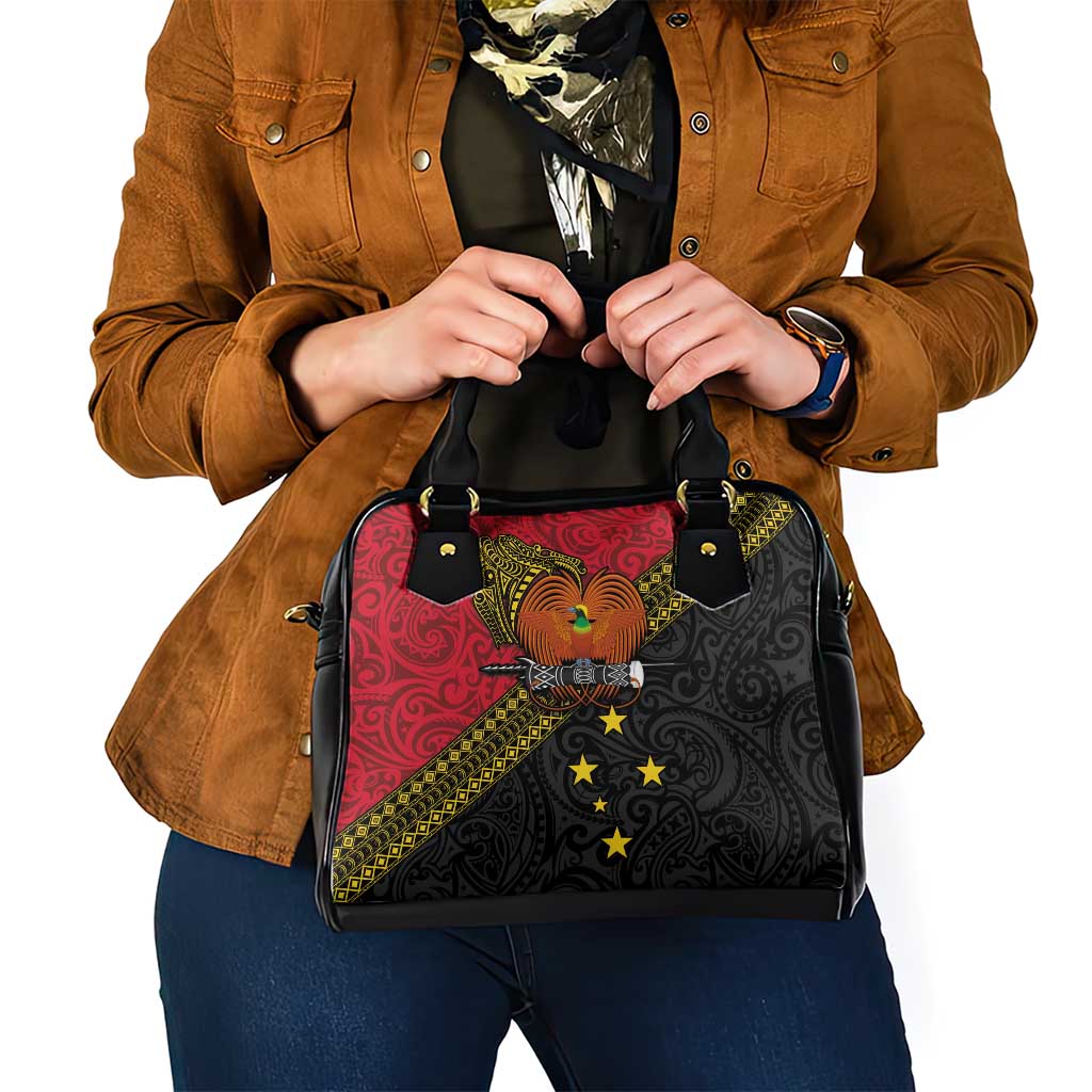 Papua New Guinea Goroka Show Shoulder Handbag Bird-of-paradise and Melanesian Tattoo Pattern LT03 - Polynesian Pride