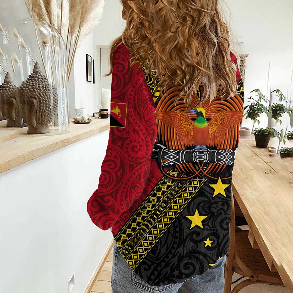 Papua new Guinea Goroka Show Women Casual Shirt Bird-of-paradise and Melanesian Tattoo Pattern