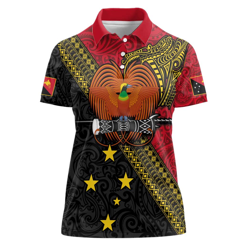 Papua new Guinea Goroka Show Women Polo Shirt Bird-of-paradise and Melanesian Tattoo Pattern