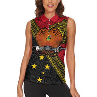 Papua new Guinea Goroka Show Women Sleeveless Polo Shirt Bird-of-paradise and Melanesian Tattoo Pattern