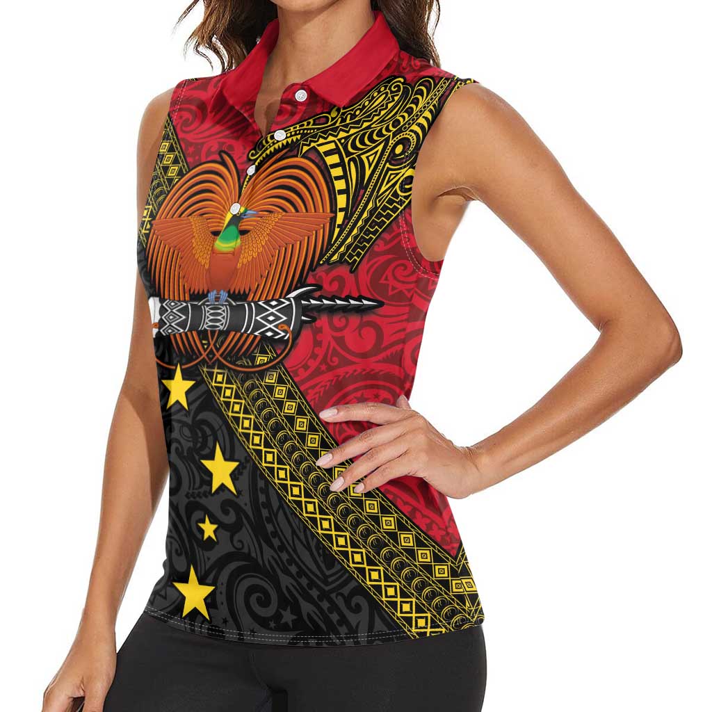 Papua new Guinea Goroka Show Women Sleeveless Polo Shirt Bird-of-paradise and Melanesian Tattoo Pattern