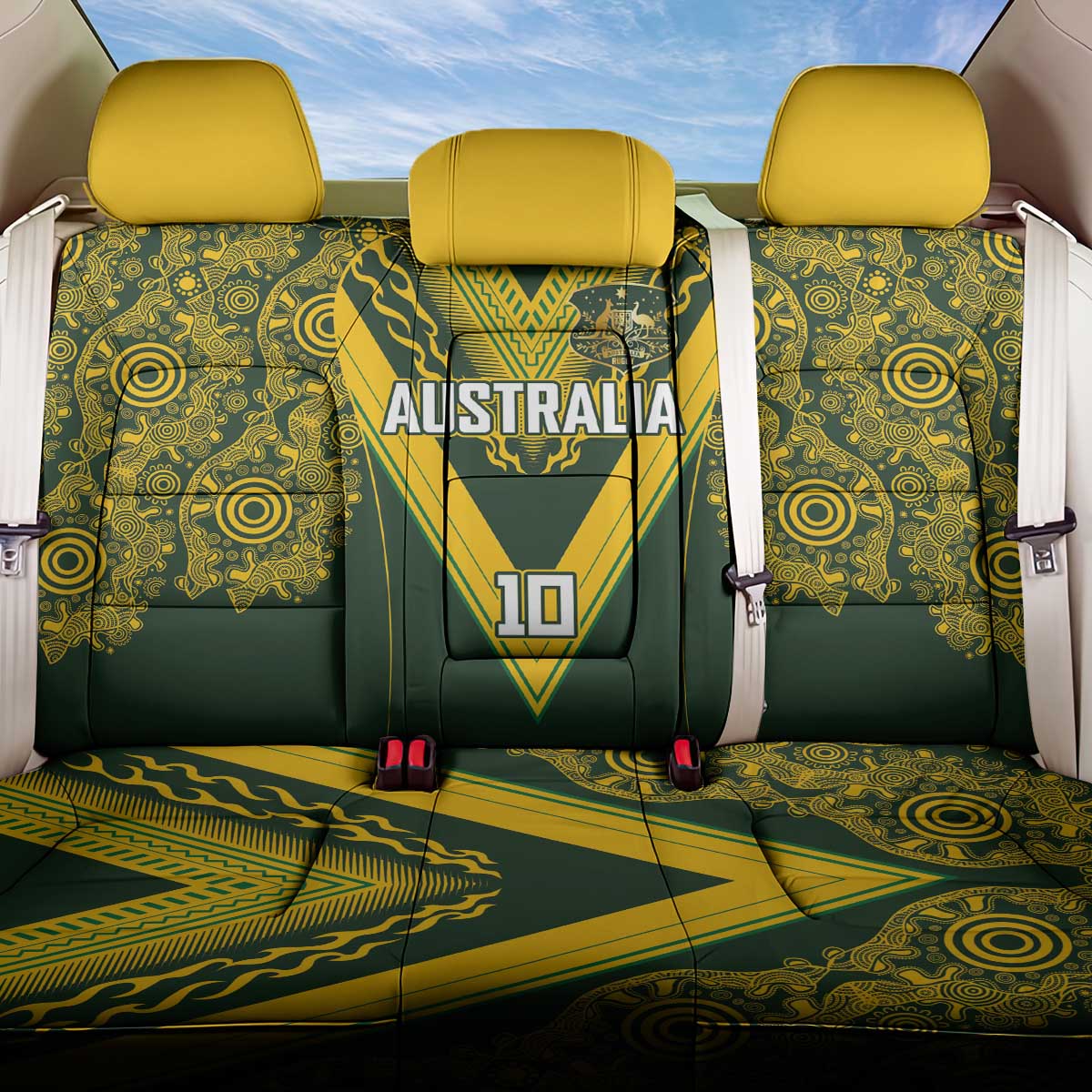 Australia Rugby Custom Back Car Seat Cover Aboriginal Art Sporty Style - Polynesian Pride