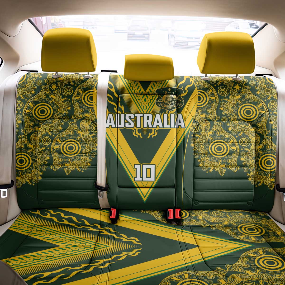 Australia Rugby Custom Back Car Seat Cover Aboriginal Art Sporty Style - Polynesian Pride