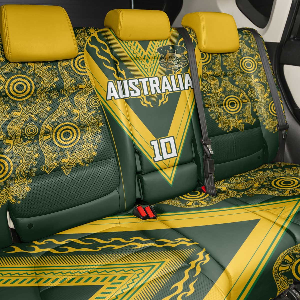 Australia Rugby Custom Back Car Seat Cover Aboriginal Art Sporty Style - Polynesian Pride