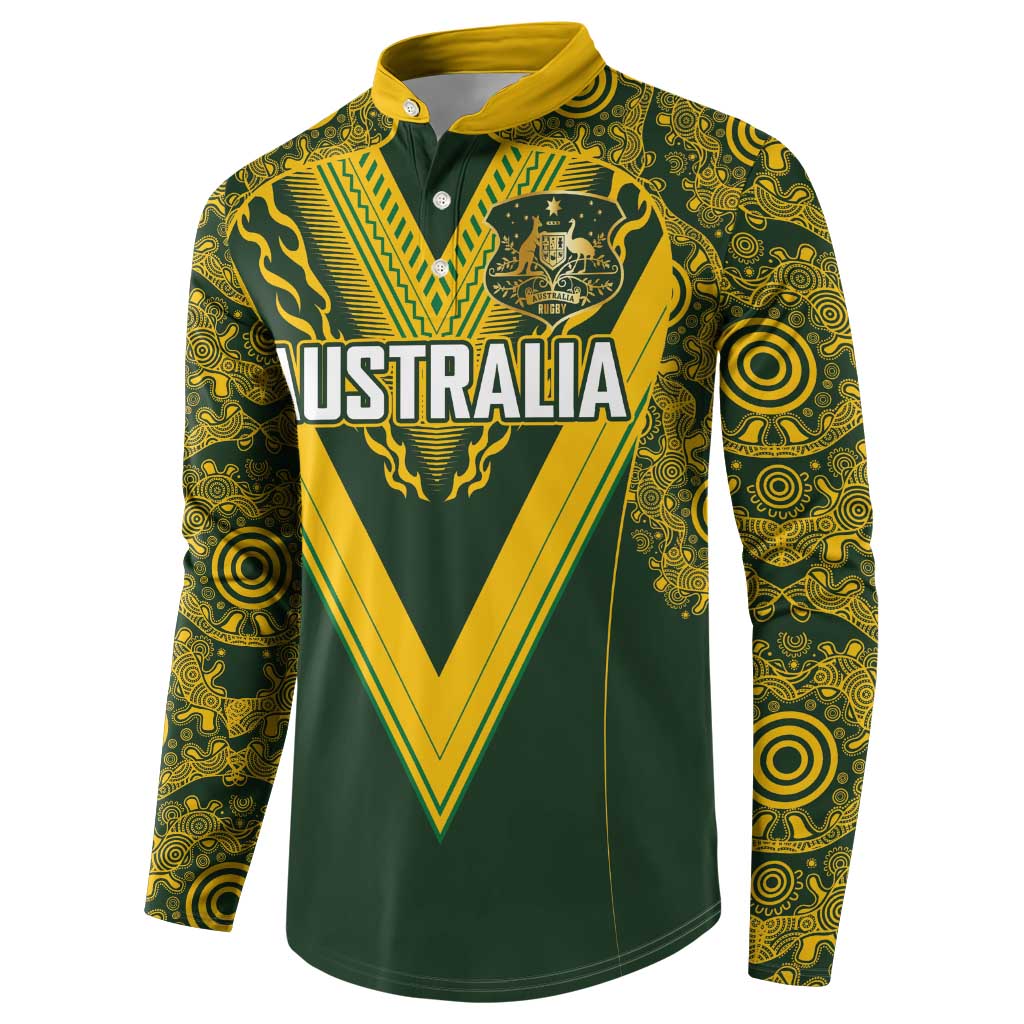 Australia Rugby Custom Button Sweatshirt Aboriginal Art Sporty Style - Polynesian Pride