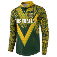 Australia Rugby Custom Button Sweatshirt Aboriginal Art Sporty Style - Polynesian Pride