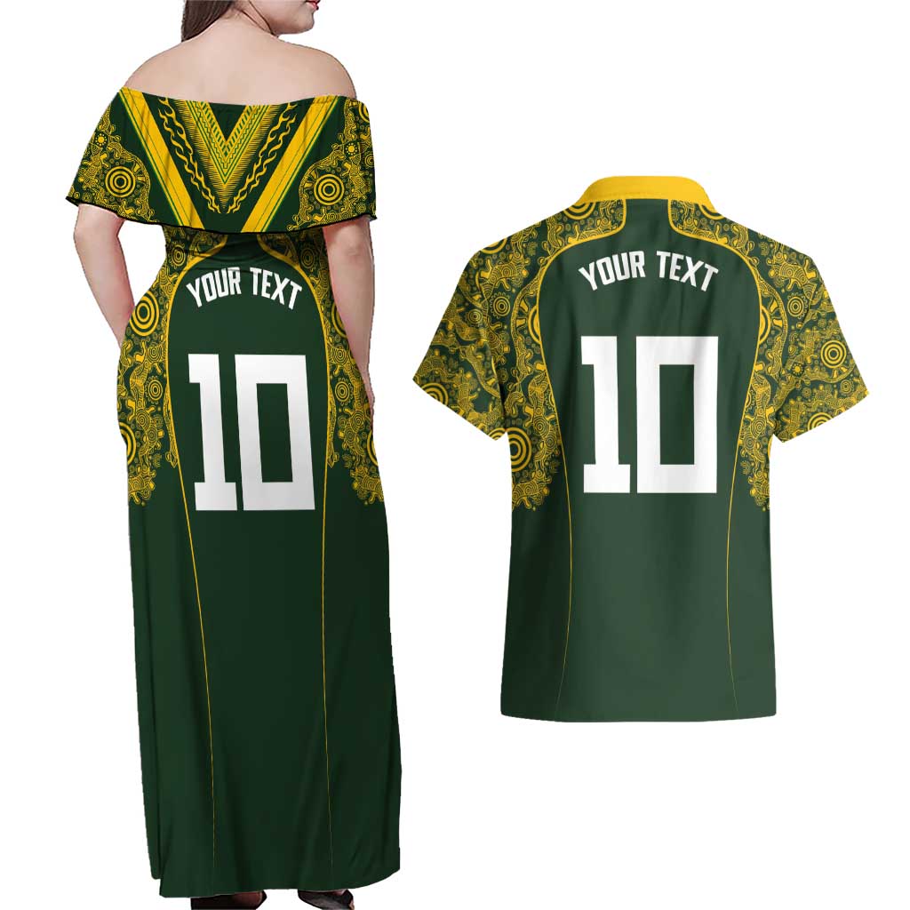 Australia Rugby Custom Couples Matching Off Shoulder Maxi Dress and Hawaiian Shirt Aboriginal Art Sporty Style - Polynesian Pride