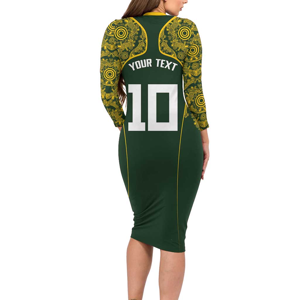 Australia Rugby Custom Family Matching Long Sleeve Bodycon Dress and Hawaiian Shirt Aboriginal Art Sporty Style - Polynesian Pride