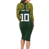 Australia Rugby Custom Family Matching Long Sleeve Bodycon Dress and Hawaiian Shirt Aboriginal Art Sporty Style - Polynesian Pride