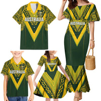 Australia Rugby Custom Family Matching Mermaid Dress and Hawaiian Shirt Aboriginal Art Sporty Style - Polynesian Pride