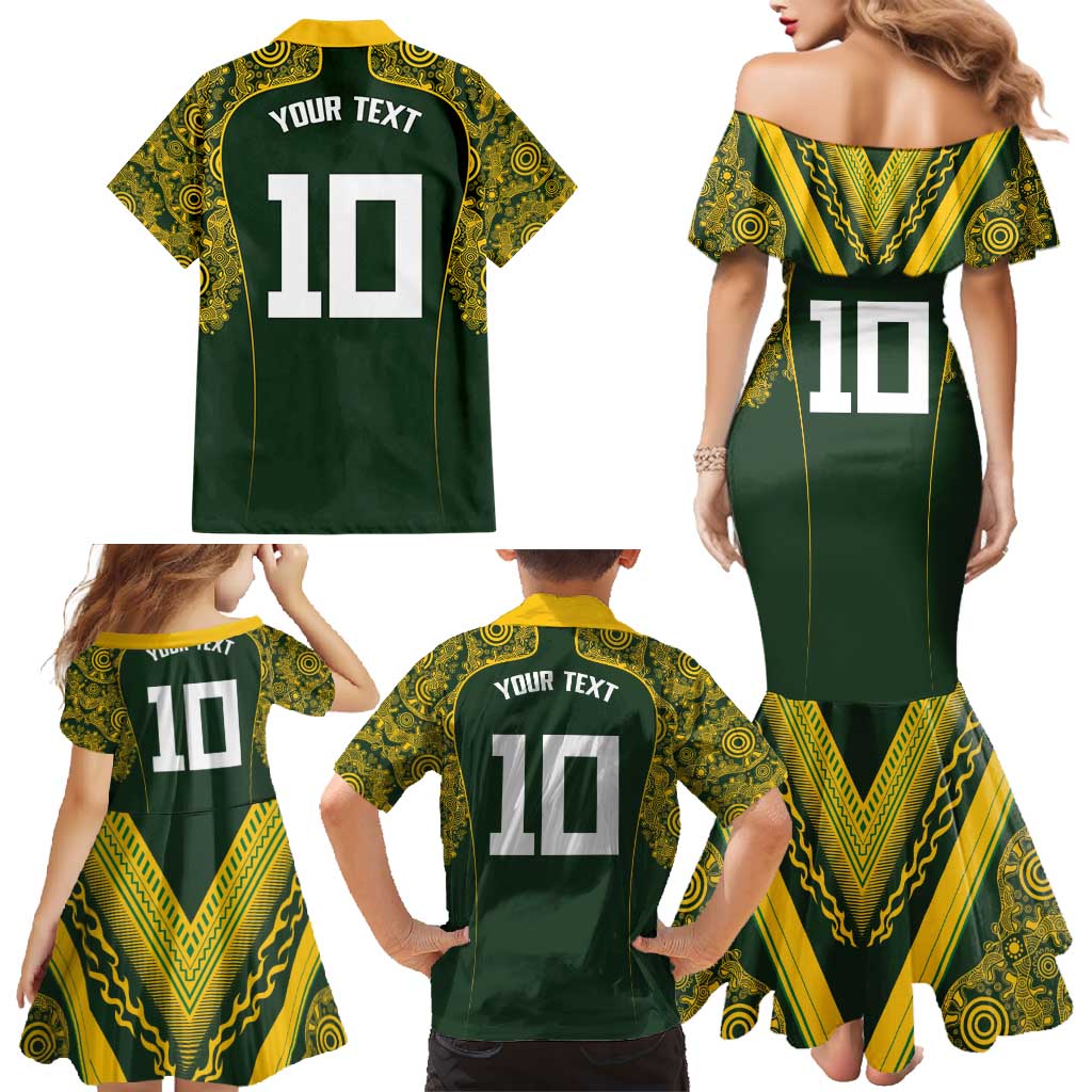 Australia Rugby Custom Family Matching Mermaid Dress and Hawaiian Shirt Aboriginal Art Sporty Style - Polynesian Pride