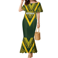 Australia Rugby Custom Family Matching Mermaid Dress and Hawaiian Shirt Aboriginal Art Sporty Style - Polynesian Pride