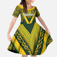 Australia Rugby Custom Family Matching Off Shoulder Maxi Dress and Hawaiian Shirt Aboriginal Art Sporty Style - Polynesian Pride