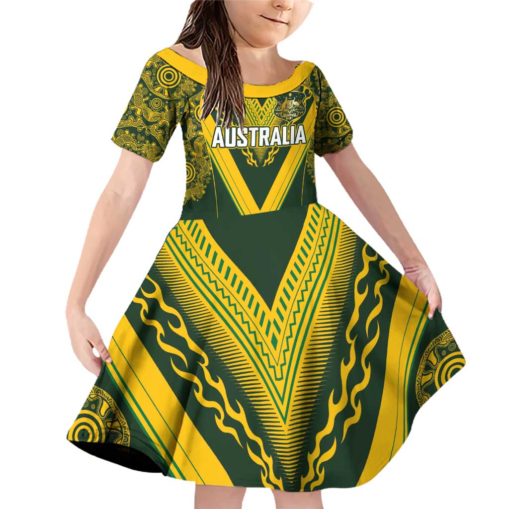 Australia Rugby Custom Family Matching Off Shoulder Short Dress and Hawaiian Shirt Aboriginal Art Sporty Style - Polynesian Pride