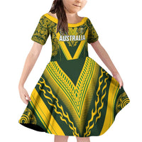 Australia Rugby Custom Family Matching Off Shoulder Short Dress and Hawaiian Shirt Aboriginal Art Sporty Style - Polynesian Pride
