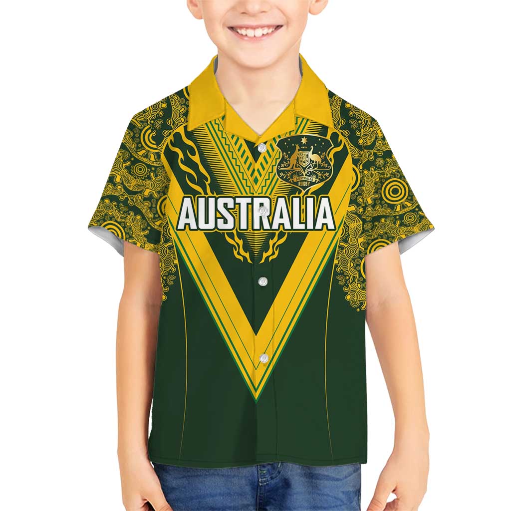 Australia Rugby Custom Family Matching Off Shoulder Short Dress and Hawaiian Shirt Aboriginal Art Sporty Style - Polynesian Pride