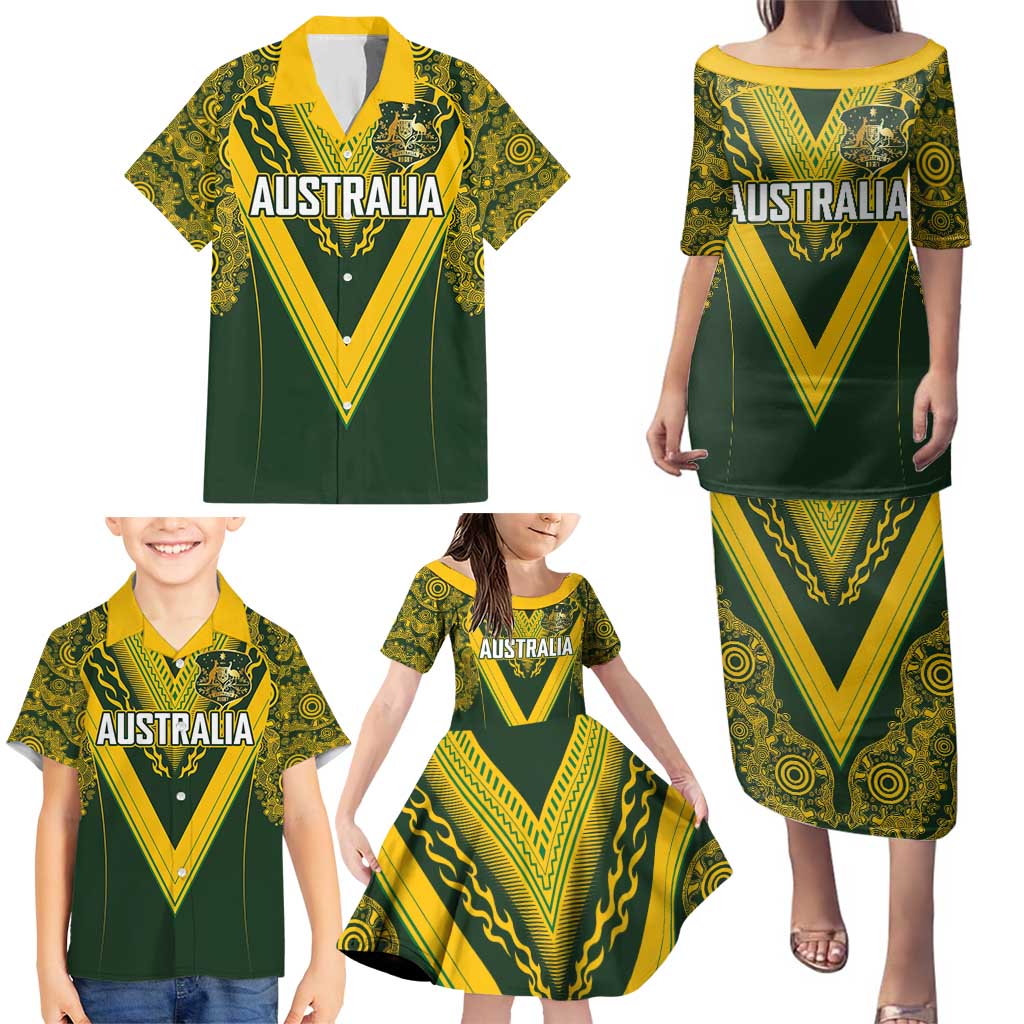 Australia Rugby Custom Family Matching Puletasi and Hawaiian Shirt Aboriginal Art Sporty Style - Polynesian Pride
