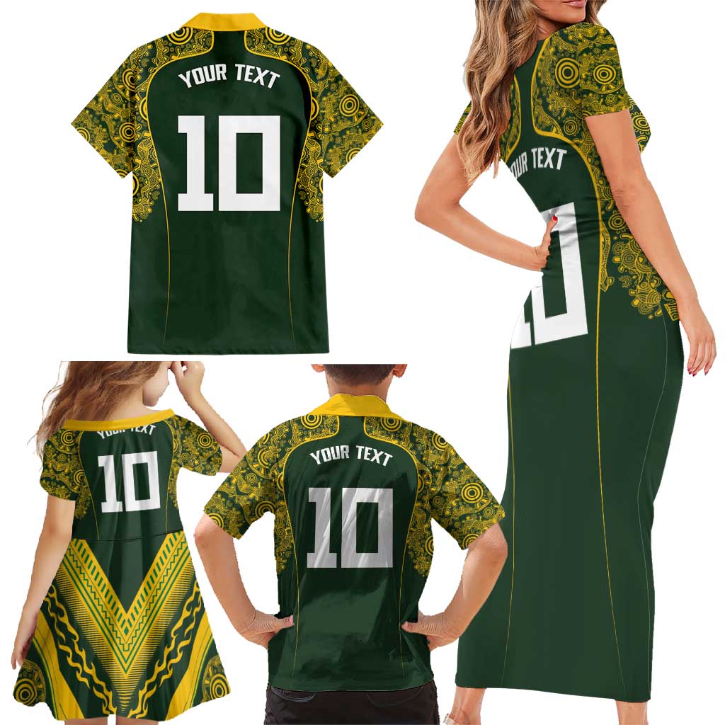 Australia Rugby Custom Family Matching Short Sleeve Bodycon Dress and Hawaiian Shirt Aboriginal Art Sporty Style - Polynesian Pride