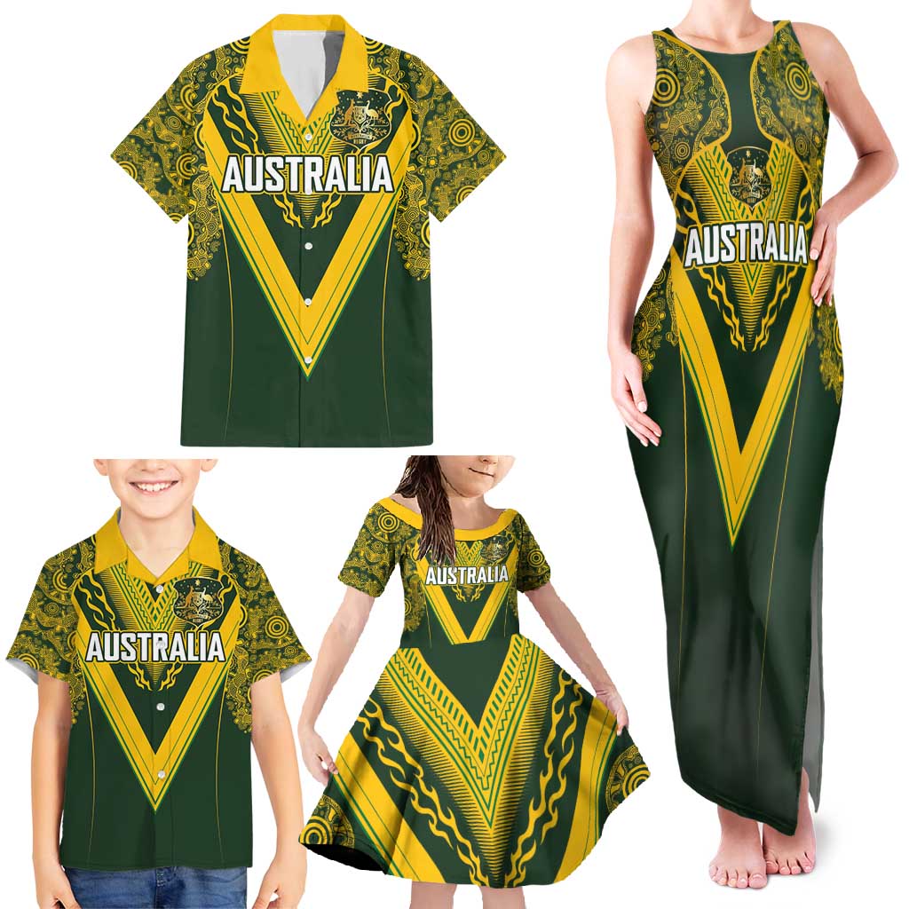 Australia Rugby Custom Family Matching Tank Maxi Dress and Hawaiian Shirt Aboriginal Art Sporty Style - Polynesian Pride