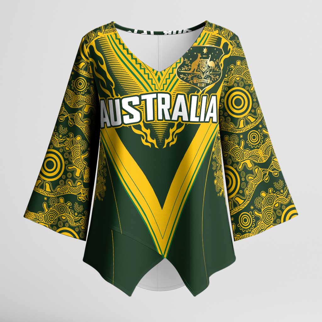 Australia Rugby Custom Kimono Sleeve Blouse Aboriginal Art Sporty Style - Polynesian Pride