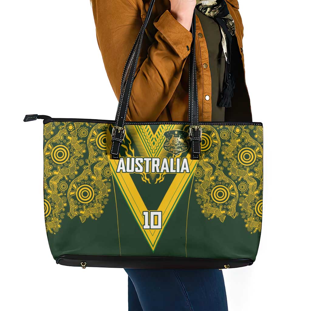 Australia Rugby Custom Leather Tote Bag Aboriginal Art Sporty Style - Polynesian Pride