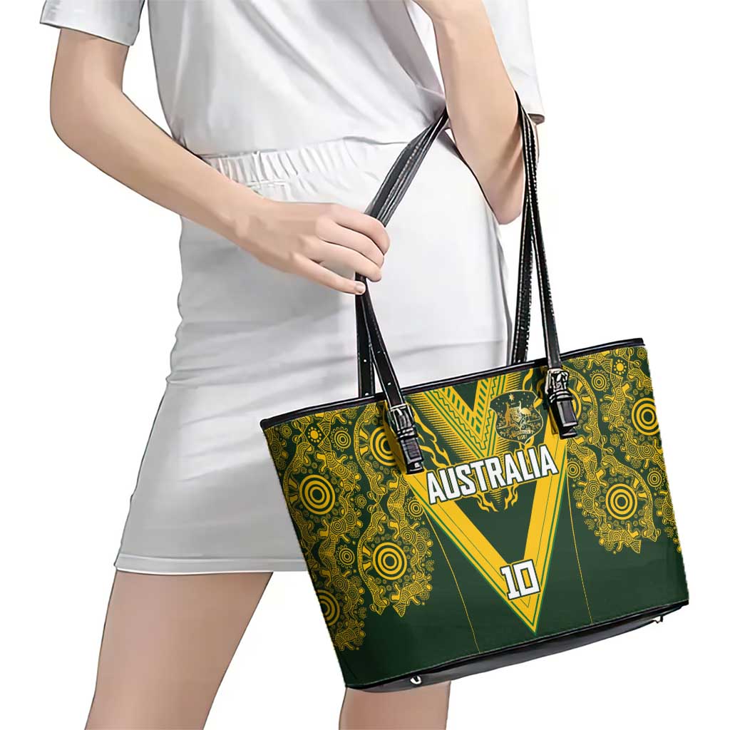 Australia Rugby Custom Leather Tote Bag Aboriginal Art Sporty Style - Polynesian Pride