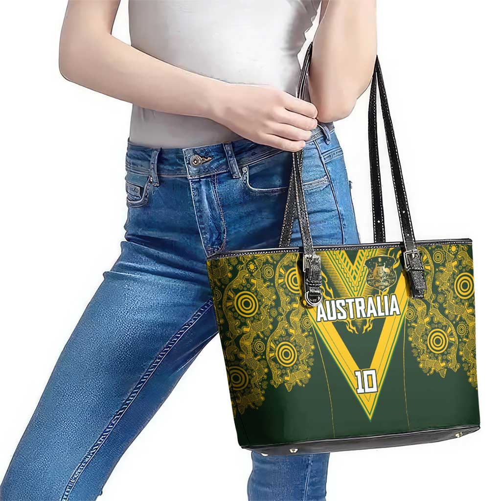 Australia Rugby Custom Leather Tote Bag Aboriginal Art Sporty Style - Polynesian Pride