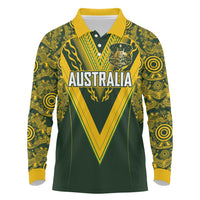 Australia Rugby Custom Long Sleeve Polo Shirt Aboriginal Art Sporty Style - Polynesian Pride