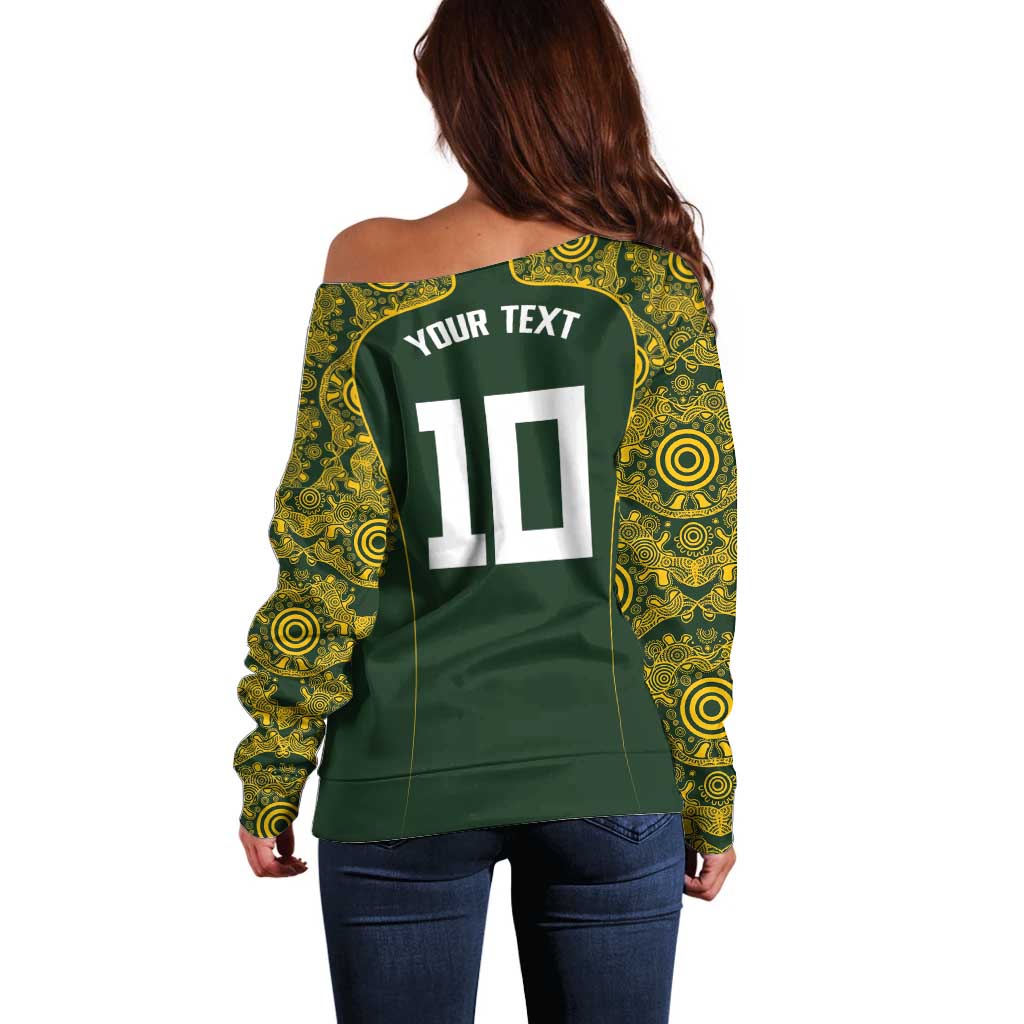 Australia Rugby Custom Off Shoulder Sweater Aboriginal Art Sporty Style - Polynesian Pride