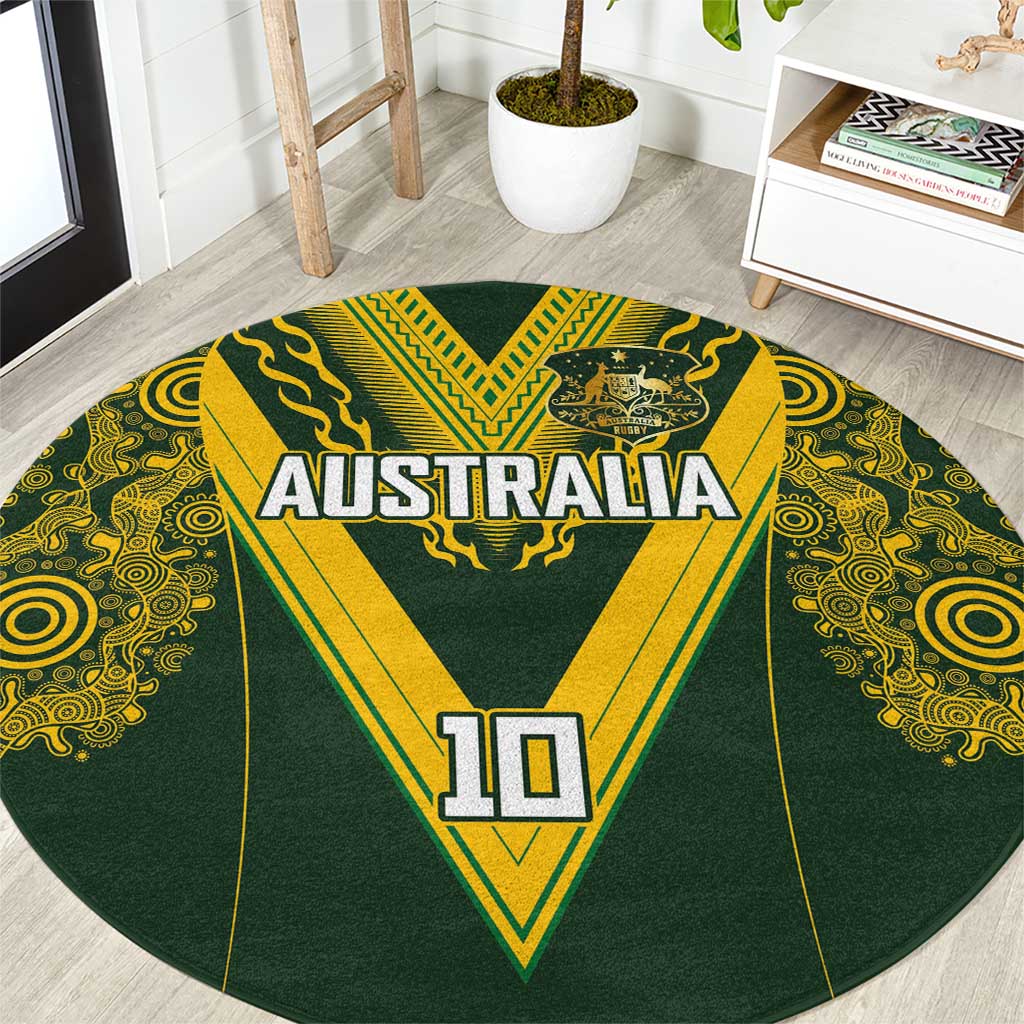 Australia Rugby Custom Round Carpet Aboriginal Art Sporty Style - Polynesian Pride