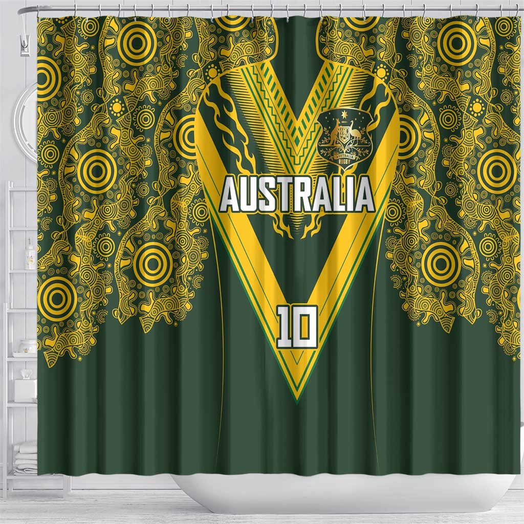 Australia Rugby Custom Shower Curtain Aboriginal Art Sporty Style - Polynesian Pride