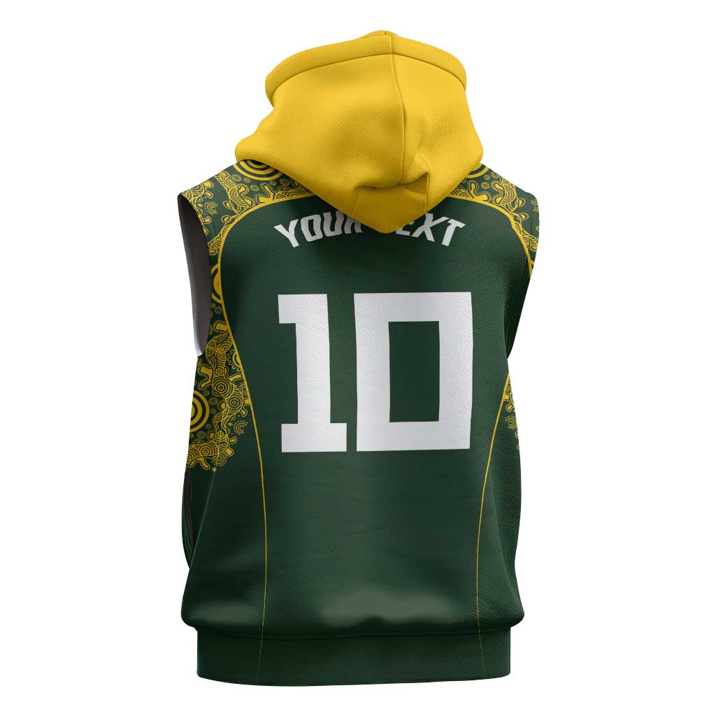 Australia Rugby Custom Sleeveless Zip Hoodie Aboriginal Art Sporty Style LT03