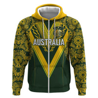 Australia Rugby Custom Zip Hoodie Aboriginal Art Sporty Style LT03 Zip Hoodie Green - Polynesian Pride