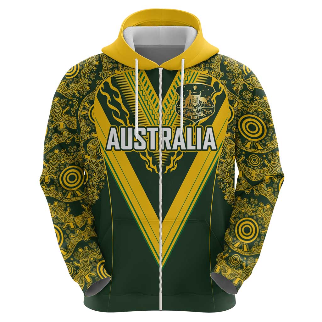 Australia Rugby Custom Zip Hoodie Aboriginal Art Sporty Style LT03 - Polynesian Pride