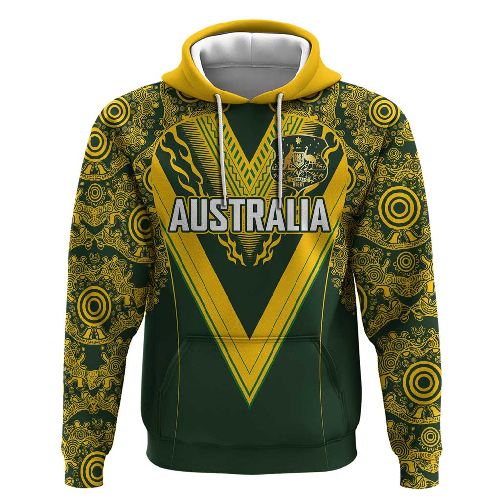Australia Rugby Custom Zip Hoodie Aboriginal Art Sporty Style LT03 Pullover Hoodie Green - Polynesian Pride
